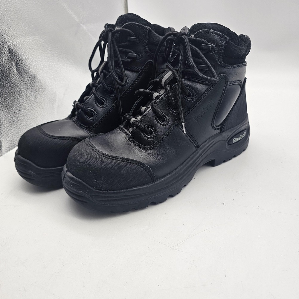 Reebok Work Boots Mens 6 M Black Leather Slip Resistant ASTM F2413-17 EH RB6750